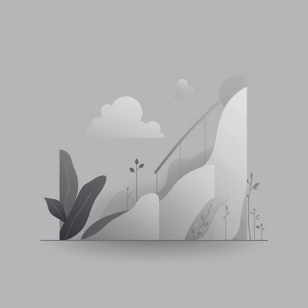 Minimalist flat illustration of long‑term organic growth, soft gradients, upward natural shapes, calm professional colors, modern SEO concept without clichés, clean vector style, suitable for a business website